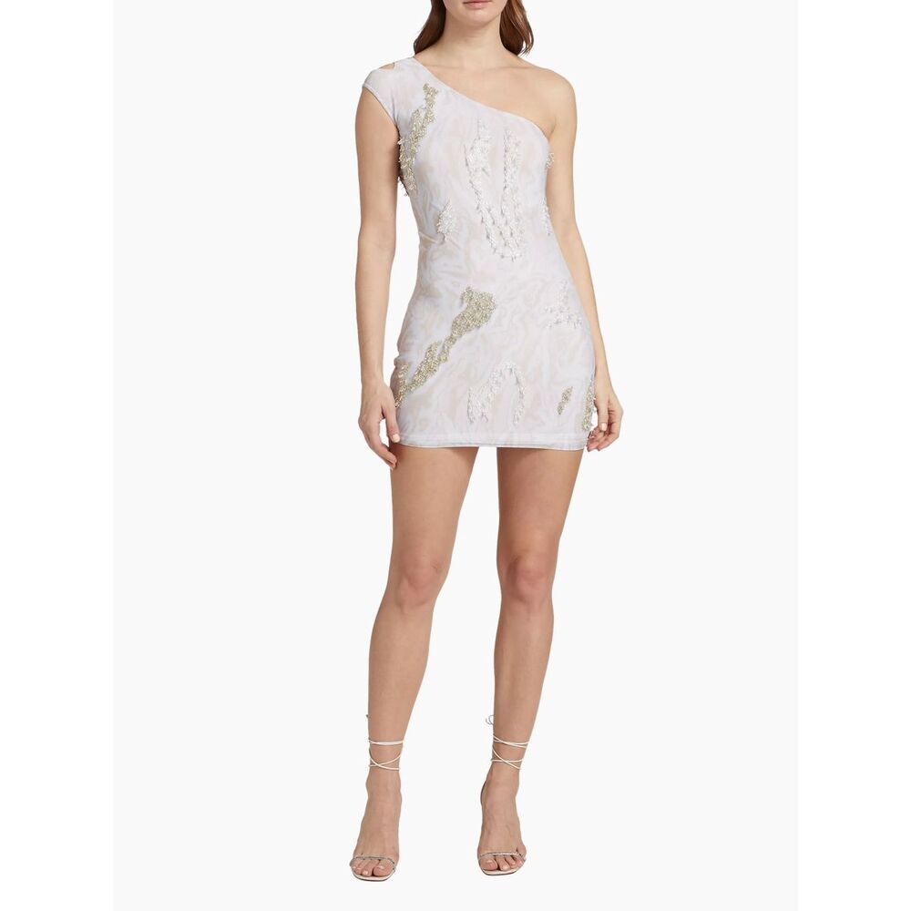 NWT Onalaja One Shoulder Zusi Evergreen Bowie Lined Mini Dress Off White Size XS